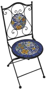 Sedia Pieghevole da Esterno Blu Makari – Struttura in Ferro e Mosaico in Ceramica