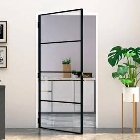 Porta Interna Nera 102x201,5 Vetro Temperato Alluminio Sottile /