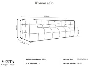 Divano in velluto grigio , 208 cm Vesta - Windsor &amp; Co Sofas