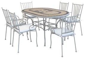 VENTUS - set tavolo in alluminio e teak cm 160 x 90 x 74 h con 6 poltrone Ventus