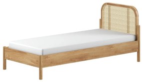 Letto singolo di colore naturale in rovere massiccio con rete inclusa 90x200 cm Olive Rotan – Vipack