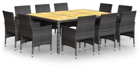 Set da pranzo per giardino 11 pz in polyrattan grigio