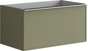 Base portalavabo Pixel 2 cassetti con frontale frame laccato opaco verde salvia e maniglia alluminio brillante L80 x H40 x P45,5 cm