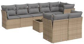 Set divano da giardino 9 pz con cuscini beige in polyrattan