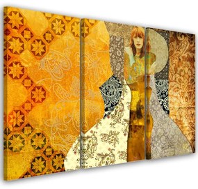 Quadro su tela 3 pannelli, Una donna su uno sfondo decorativo