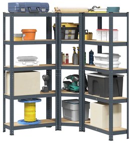 Scaffali 5 Ripiani 3 Pz Antracite Acciaio E Legno Multistrato /