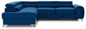 Divano angolare blu allungabile/con contenitore (con penisola a sinistra/a L) e rivestimento in velluto Laurence – ELTAP