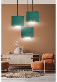 Lampadario Tondo 3 Luci Ganesha In Acciaio Nero E Paralumi In Tessuto Verde