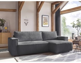 Divano letto a coste grigio scuro ad angolo variabile Nihad - Bobochic Paris