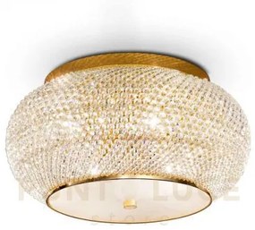 Pasha' lampadario da soffitto 6 luci attacco e14 con cristalli oro