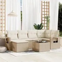 Set Divani da Giardino 7 pz con Cuscini Beige in Polyrattan 3252805