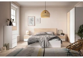Letto matrimoniale in rovere bianco/naturale con contenitore 140x190 cm Sahara - Marckeric