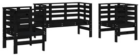 Set Salotto da Giardino 3 pz Nero in Legno Massello di Pino