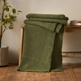 Coperta verde in cotone 150x200 cm Jaipur Chunky Waffle – Pineapple Elephant