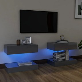 Mobili porta tv con luci led 2 pz grigio lucido 60x35 cm