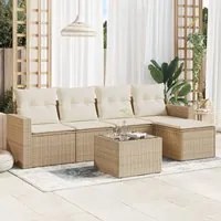 Set Divano da Giardino 6 pz con Cuscini Beige in Polyrattan 3218888