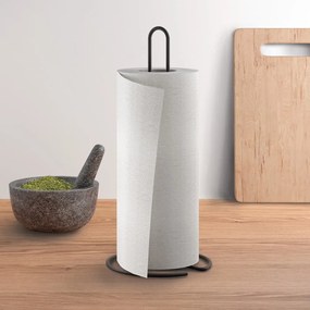 Portarotolo da cucina verticale nero opaco in acciaio ø 14 cm Lava – Metaltex