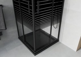 Mexen Rio cabina doccia quadrata 80 x 80 cm, strisce nere, nera + piatto Flat, nero - 860-080-080-70-20-4070B