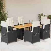 Set da Pranzo da Giardino 7 pz Nero con Cuscini in Polyrattan 3212934