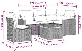 Set divano da giardino 6 pz con cuscini nero in polyrattan