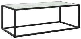 Tavolino da salotto nero con vetro marmo bianco 100x50x35 cm
