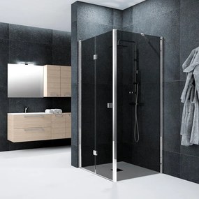Lato fisso per box doccia Glam L 90 x H 200cm, Sp. 6 mm vetro fumé profilo in alluminio cromato