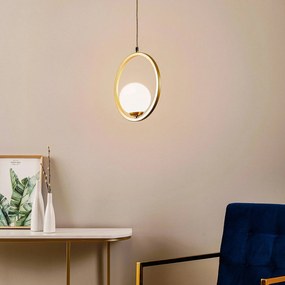 Eko-Light Lampada a sospensione Vienna, vetro opalino, ottone, a 1 luce