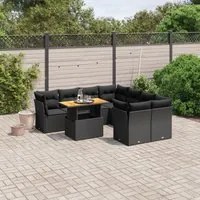 Set Divani da Giardino 9 pz con Cuscini Nero in Polyrattan 3270719