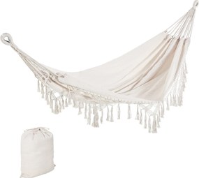 Amaca da Giardino Sospesa 288x150 cm in Tela con Frange Stile Boho Crema...