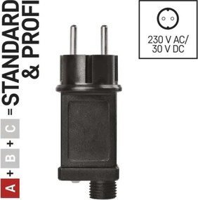 Alimentatore per catene luminose natalizie 230V, IP44 — sicuro e resistente alle intemperie