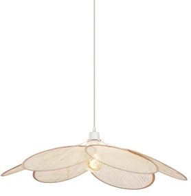 Lampada a sospensione Japandi color crema con paralume in lino - Aisha