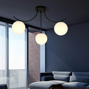 Plafoniera Moderna 3 Luci Coeo In Acciaio Nero E Diffusori In Vetro Opale