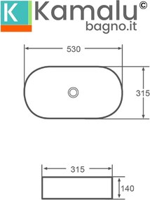 Lavabo bagno da appoggio ovale 53cm ceramica bianca | KLY-5300 - KAMALU