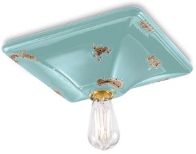 Plafoniera Vintage Quadrata Grande Ceramica Azzurra 1 Luce E27