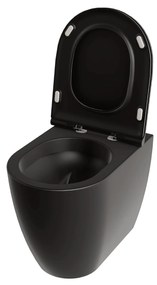 Wc Da Terra Senza Brida Azzurra Ceramica Filo Muro Nero Opaco "Comoda"