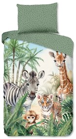 Set copripiumino e federa da bambini verde in cotone per letto singolo 140x200 cm Thabo – Good Morning