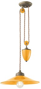Lampadario Vintage Colors Saliscendi Ferro E Ceramica Giallo 1 Luce E27