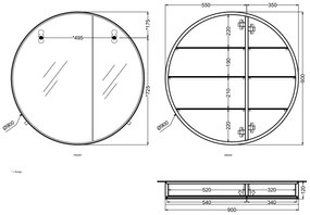 Cielo I Catini specchio contenitore 90 cm tondo con ripiani in vetro e struttura in legno nero matt