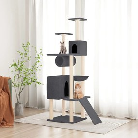 Albero Per Gatti Con Tiragraffi İn Sisal Grigio Scuro 168 Cm /