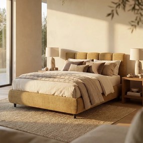 ARKAM letto imbottito con vano contenitore e testiera a lavorazione verticale - design shabby chic in tessuto certificato Oeko-Tex®