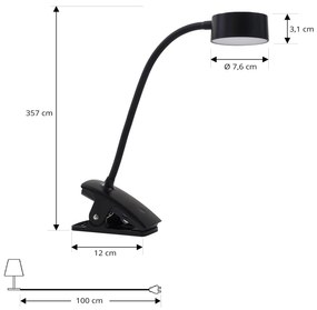 Lindby Lampada con morsetto ricaricabile a LED Maori, nero, metallo, CCT