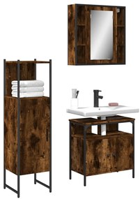 Set mobili da bagno 3 pz rovere fumo in legno multistrato