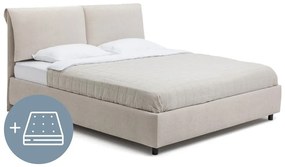 Letto matrimoniale imbottito beige con contenitore, materasso e rete inclusi 180x200 cm Myra Pillow – Bonami Selection