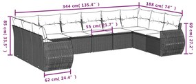 Set divano da giardino 10 pz con cuscini grigio in polyrattan