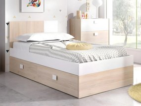 Letto singolo con letto estraibile 90 x 190 cm Quercia e bianco - SONIA