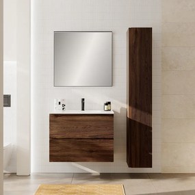 Mobile bagno con lavabo Step L80 x H60 x P46 cm, walnut in mdf cannettato 2 cassetti per vasca centrale
