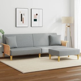 Divano Letto 2posti Cuscini E Poggiapiedi Grigio Chiaro Velluto /