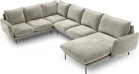 Divano angolare Vienna 7 posti in velluto con gambe nere - L330cm