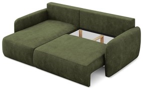 Divano angolare verde allungabile/con contenitore (con penisola a sinistra/con chaise lounge) con rivestimento in ciniglia Lilo – Makamii