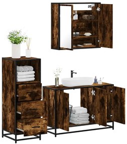 Set Mobili Da Bagno 3 Pz Rovere Fumo İn Legno Multistrato /